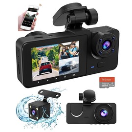 Camara para Carro, Dash Camera con Wifi 32GB SD Vista Interna Delantera Trasera 1080P,Control de Aplicaciones , Súper Visión Nocturna, Pantalla IPS 2.0'', Gran Angular 170°, Modo Aparcamiento 24 Horas