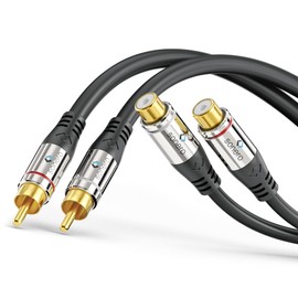 sonero® Premium 1,50m Cinch Verlängerung, 2x Cinch Stecker auf 2x Cinch Buchse, Audio Kabel, Subwoofer, HiFi-Anlage, Verstärker, schwarz