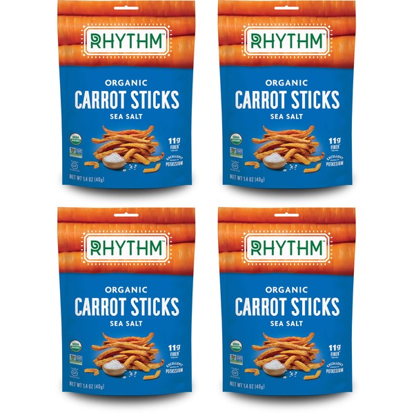 Rhythm Superfoods Carrot Sticks, Sea Salt, Organic & Non-GMO, 1.4 Oz (Pack Of 4), Vegan/Gluten-Free Superfood Snacks