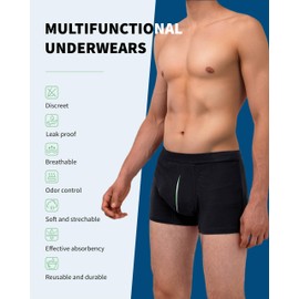 REELINDRY Washable Incontinence Underwear for Men, 2.3 oz Leak Proof Absorbent Incontinence Briefs with Covered Waistband 1 Pack (Black, XL)