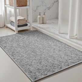 PADOOR-Bath Mat 17"x27"-Super Absorbent Bathroom Mats-Rubber Backed Bath Mats for Bathroom Non Slip, Machine Washable Bathroom Rugs Front of Bathtub,Shower Room,Sink-Grey