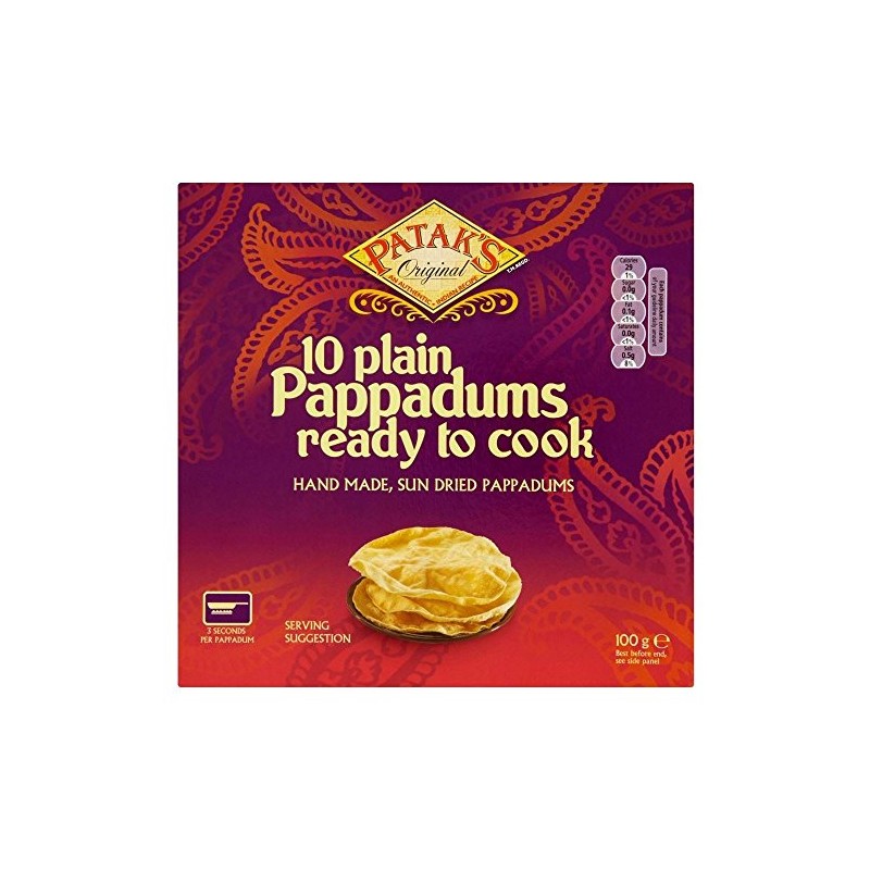 Patak's Plain Ready to Cook Pappadums (10 por paquete –