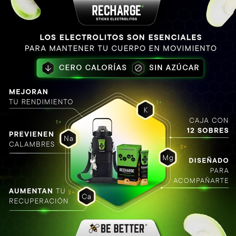 Be Better Recharge Electrolitos en Polvo, Sin Azúcar, Sin Calorías,
