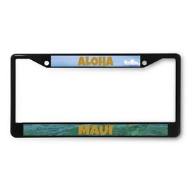 Sign Destination Metal License Plate Frame Aloha Maui A Car Auto Tag Holder Black 2 Holes One Frame