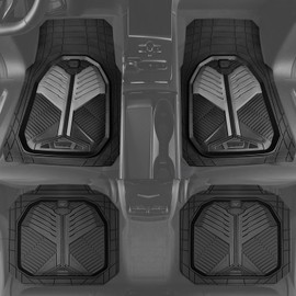 CAR PASS Heavy Duty Rubber Car Mats, Deep Dish Car Floor Mats All Weather, Car Mats Full Set 4-Piece Trim to Fit for Sedans SUVs Trucks, Waterproof Anti-Slip Automotive Mats, V12 Black and Gray