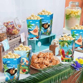 JeVenis 12 PCS Moana Birthday Party Supplies Moana Party Popcorn Boxes Moana Party Favors Treat Goodies Sweets Favors Bags Boxes for Birthday Baby Shower