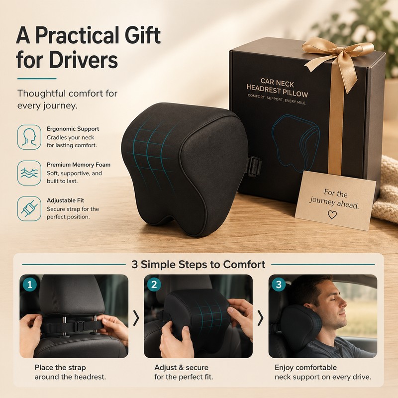 Car Neck Pillow for Driving – Memory Foam Headrest Support