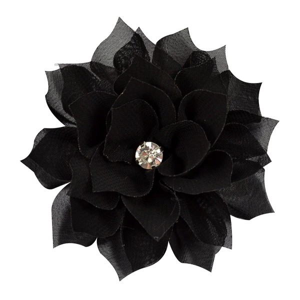 3 Inch Chiffon Dahlia Flower for Hair with Rhinestone ~ Funny Girl Designs (BLACK)