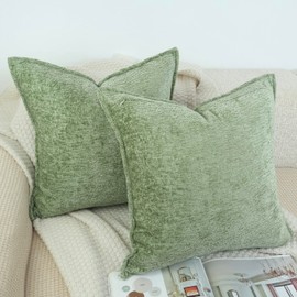 OYIMUA Chenille Neutral Textured Throw Pillow Covers 16x16 Sage Green Set of 2 Modern Decorative Pillowcases Soft Luxury Cushion Covers Accent Pillows for Couch Bed Living Room