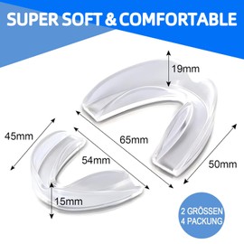 Grinding Splint for Night, Anti-Snoring Splint, Pack of 4 Mouth Guards for Teeth Grinding, 2 Sizes, Teeth Splint, Crunch, Reusable, Effective Snoring Splint, Bite Splint for Night