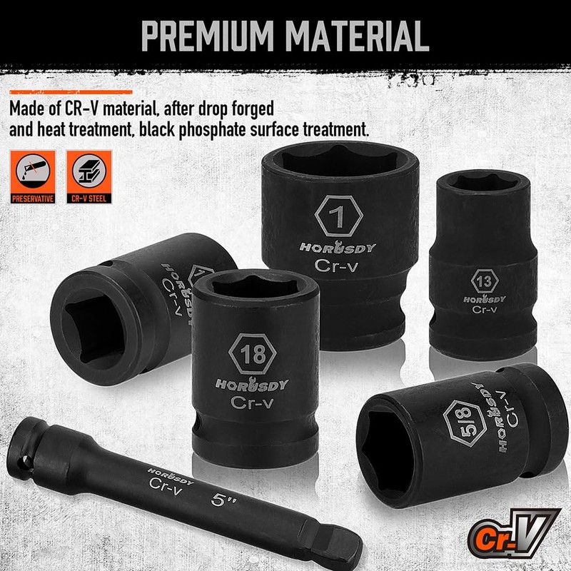 HORUSDY 1/2" Drive Shallow Impact Socket Set, 24-Piece SAE (7/16"-1")