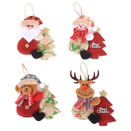 4 Pieces Fabric Christmas Ornaments,Christmas Hanging Decorations,Christmas Tree Hanging for Xmas Tree Decoration,Elk Santa Claus Snowman for Xmas Holiday Party Decoration