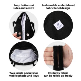 RoomTour Corduroy Tote for Women Large Shoulder Bag Handbags Ladies Shopper Tote Bag Daily Use, black