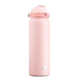 POWCAN 40 oz Insulated Water Bottle for Sports: 2-in-1 Lid with Push-Button Spout & Quick-Flip Straw, Leakproof, Car Cupholder Friendly, Stainless Steel for Gym, School, Travel, Camping (Cotton Candy)