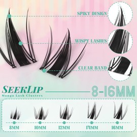 Lash Clusters Manga Eyelash Clusters Fairy C Curl Natural Spiky Cluster Eyelash Extensions 120PCS Clear Band Seeklip Anime Wispy Lashes Cluster (Breath C-8-16-MIX)