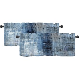 LALILO Navy Blue Kitchen Curtains Abstract Art Valances for Windows Blackout Window Treatment Valances Rod Pocket Curtain Valance for Bathroom Bedroom Living Room Cafe,52 X 18 Inch,2 Panel