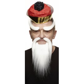 Mustaches Self Adhesive, Novelty, Shaolin Monk Fake Beard, Fake Mustache and Fake Eyebrows, White Color