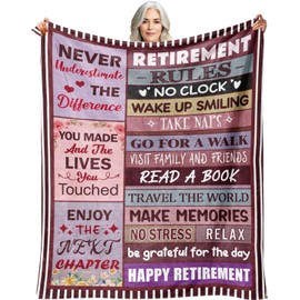 Hiagkmet Retirement Gifts for Women 2025, Happy Retirement Gifts for Woman, Farewell Present for Coworkers Teacher Nurse Mom - Retired Party Decorations - Happy Retired Blanket 50"x 70"