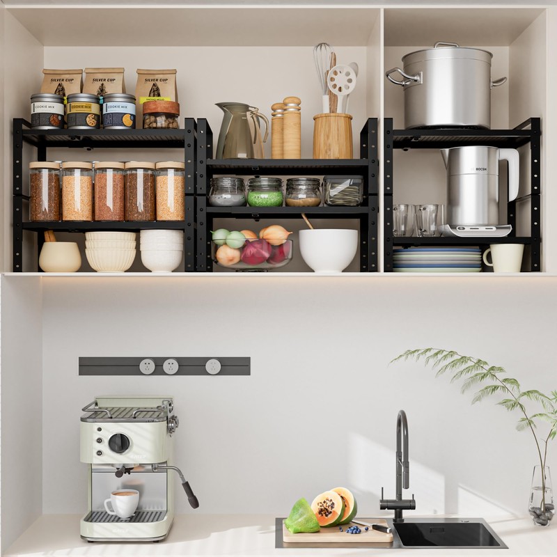 Wobmmi Expandable,Adjustable & Stackable Spice Rack, Cabinet Kitchen Countertop Shelf