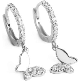 Cute Butterfly Small Cartilage Cuff Hoop Earrings With Tiny Charm Dangle Drop for Women S925 Sterling Silver Dainty Fashion Hoops Hypoallergenic Jewelry (Silvery, One size)