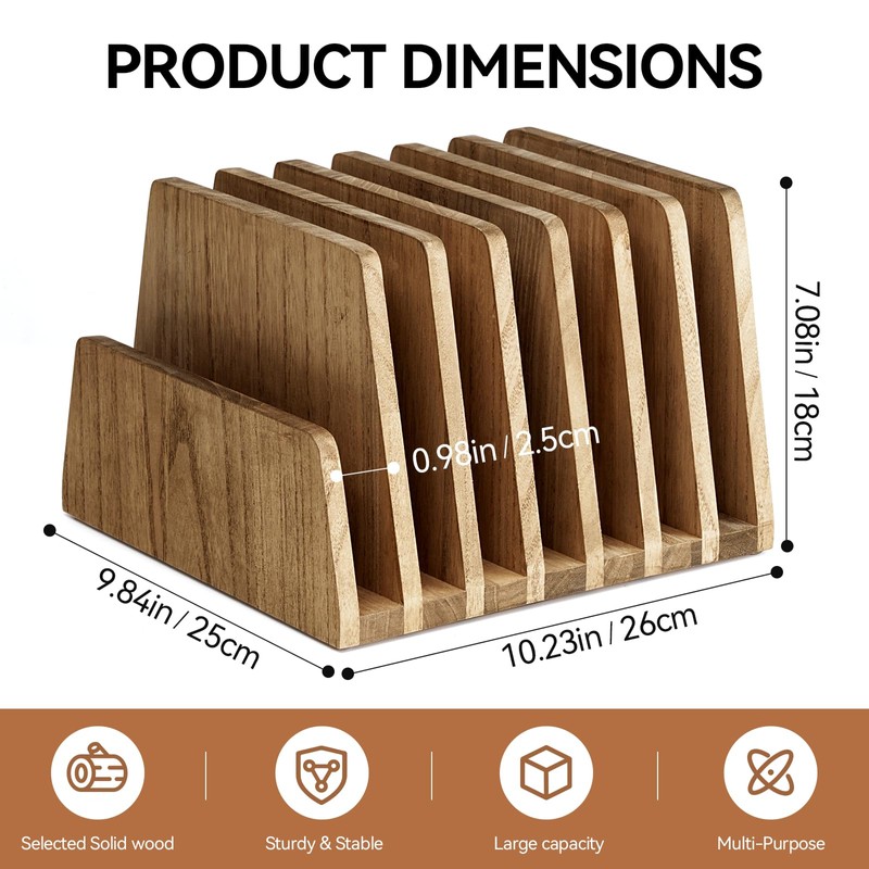 KIRIGEN Wood File Mail Organizer 7 Slots File Paper Holder