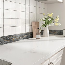 Wallercity Black/Gold Marble Wallpaper Border for Bathroom Peel and Stick Borders Trim Self Adhesive Marble Contact Paper Waterproof Border Stickers for Mirror Frame Wall Corner Blackboard 3.94x197 IN