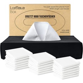LastTissue® Reusable Tissue Box - with 18 Soft Organic Cotton Tissues - Environmentally Friendly Cosmetic Tissue Box - Tissue Box for the Household