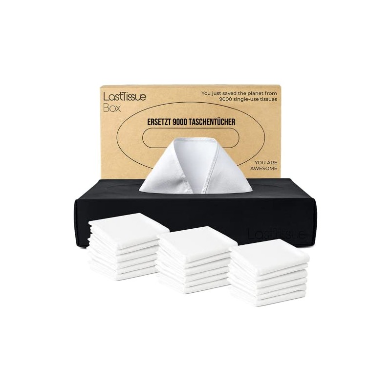 LastTissue® Reusable Tissue Box - with 18 Soft Organic Cotton