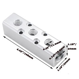 Iceyon 3 Way Pneumatic Manifold Air Distribution Block, Aluminum Alloy Air Compressor Manifold Distribution Block, G1/2 Supply Port, G1/4-Inch Output Port (3 Way 5 Port)