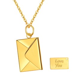 Cupimatch Envelope Love Letter Necklace: Stainless Steel Necklace for Women Openable Keepsake Message Engraved Locket Engagement Jewelry Couples and Family