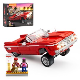 Lumibricks Low Rider Big Red Car Building Bricks Set - Street Fusion Vehicle Engineering Lighting Model Modular Collection Kit 969 Pcs for Adults & Teens & Car Lovers