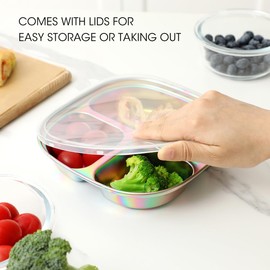 AIEVE AIEVE Stainless Steel Kids Plates, Pack of 4 Stainless Steel Divided Toddler Plate with Lids