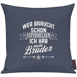ShirtInStyle Cushion Sofa Cushion "Wer braucht Schon Superhelden ich hab Mein Bruder, Family" (German Language) 40 x 40 cm, Blue