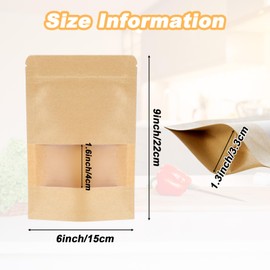 300 Pcs Stand Up Pouches with Window, Reusable Food Storage Bags, Heat Sealable Bags for Snacks, Coffee, Nuts & Small Business Packaging, 6 x 9 Inch
