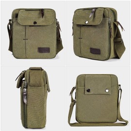 Bolso bandolera de lona para hombre, estilo casual, para llevar en el pecho, para viajes, con varios bolsillos, Verde ejército, Estandar