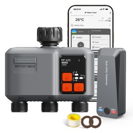 WiFi Sprinkler Timer 3 Zone with 984 Feet RF Gateway, 3 Outlet Smart Water Timer for Garden Hose with Rain Delay/Manual/Automatic,WiFi Water Hose Timers for Garden & Lawns