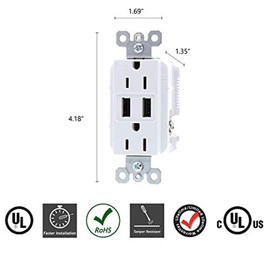 Legrand radiant 15 Amp Decorator Wall Outlet with 3.1 Amp USB Charger, White, TM826USBWCCV6