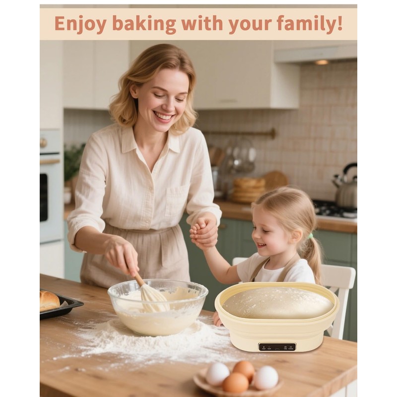 XPXKJ Heating Bread Proofing Basket Set Foldable Thermostatic Silicone Bowl
