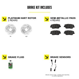 Hart Brakes Rear Brakes and Rotors Kit |Rear Brake Pads| Brake Rotors and Pads| Semi Metallic Brake Pads and Rotors| Sensor Wire - PHC1.02015.63
