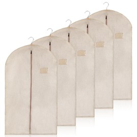 5 Packs Cotton Garment Bag for Hanging Clothes, 40" Breathable Hanging Suit Cover, Linen Garment Bags for Clothes Coats, Leather Jackets, Sweaters and Closet Storage