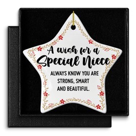 Niece Christmas Ornament Gifts from Auntie Uncle, Always Know You are Strong Smart and Beautiful, Holiday Christmas Tree Ceramic Ornament Decoration Star Shape Decor Gifts for Niece from Aunt