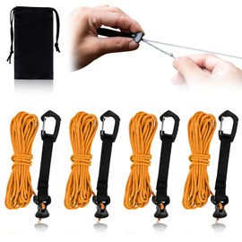 4M Reflective Tent Guy Ropes - Ultralight Outdoor Tent Guide Rope with Locking Carabiner Clip,2mm 100% Nylon Cord Wind Line for Awning Camping Hiking Tents (Orange, 4M)