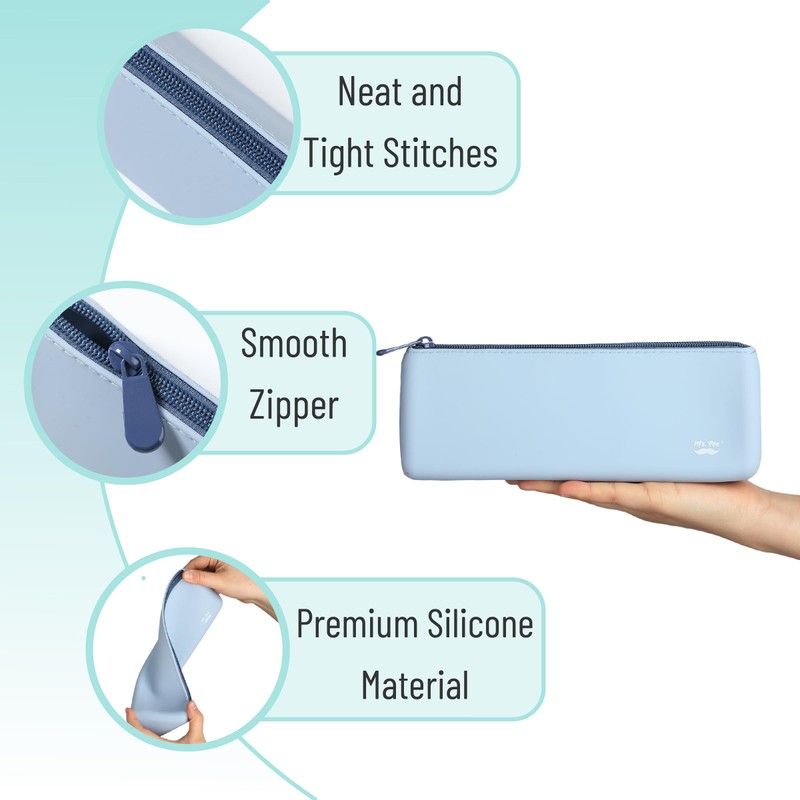 Mr. Pen- Silicone Pencil Case Pouch, Muted Blue, Aesthetic Triangular