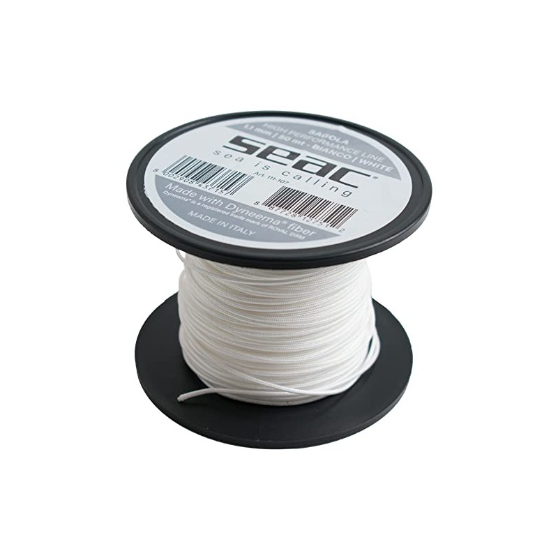 SEAC Unisex's Dyneema for Spearfishing, 50 mt, Waxed White, Ø1.1mm