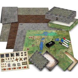 Melee Mats DND Map Starter Kit - 22” x 26" Double Sided, Wet/Dry Erase Battle Terrain Grid - Ultimate Tabletop Board Gaming Experience with Accessories