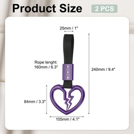 PATIKIL 2Pcs Broken Heart Shaped Car Handle Straps, Car Hanging Accessories Bumper Warning Ring Drift Charm for Auto Decor Interior Exterior Decoration, Purple