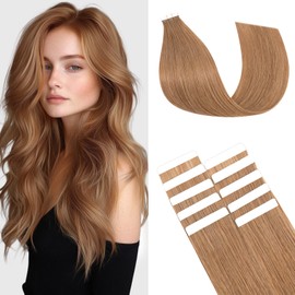 TESS Tape In Hair Extensions Real Human Hair Invisible Thin Type 10 Pcs 15G Lightweight For Highlight Straight Long - #06 Light Brown - 22 Inch
