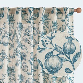 jinchan Linen Curtains Floral Curtains for Living Room 96 Inch Long Blue French Curtains Rod Pocket Light Filtering Toile Print Farmhouse Bedroom Curtains Window Curtain Set 2 Panels
