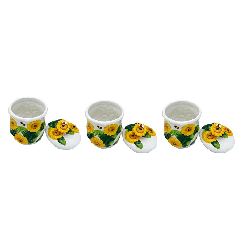 ACK 3D Sunflower 3pc Hand Painted Ceramic Canister Set with