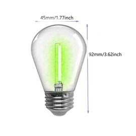 Green S14 LED Bulbs 1W Outdoor String Lights Bulbs Plastic Shatterproof Replacement Bulbs Waterproof E26 Base Vintage LED Filament Bulb Decorative Night Light for Patio Garden Wedding,15 Pack(Green)